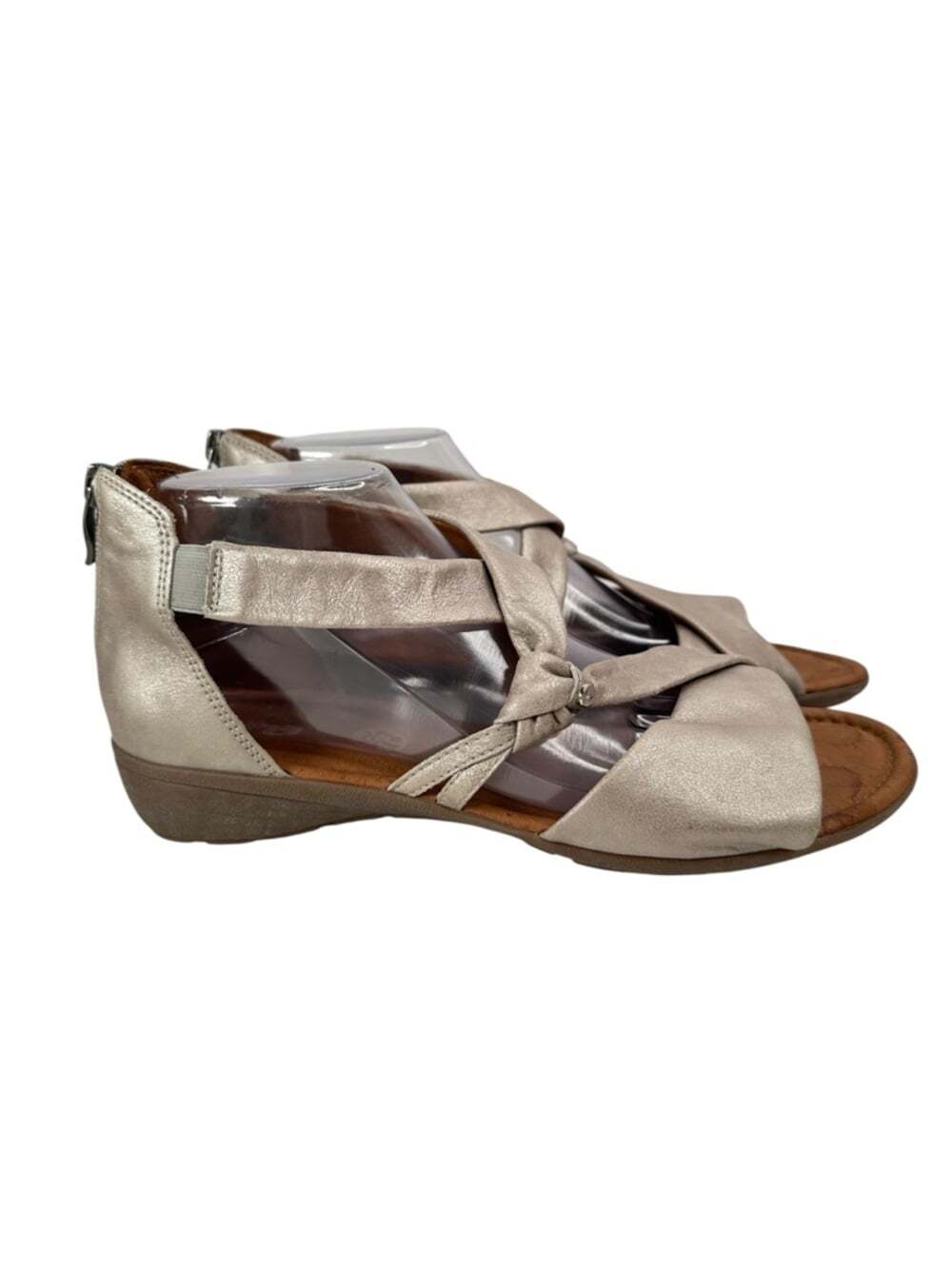 Ara Gold Metallic Leather Criss Cross Wedge Sandals Ankle Zip Womens 9.5 EU41
